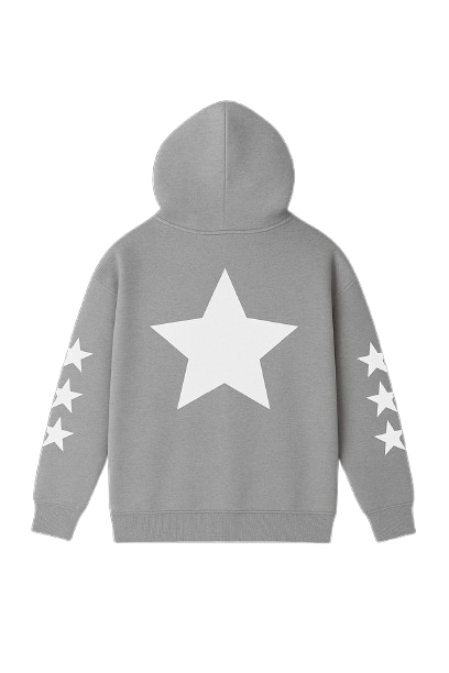 Grey Allstr Zip-Up Hoodie with white star pattern
