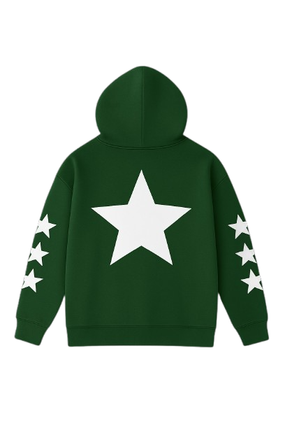 Green Allstr Zip-Up hoodie with star sleeve pattern
