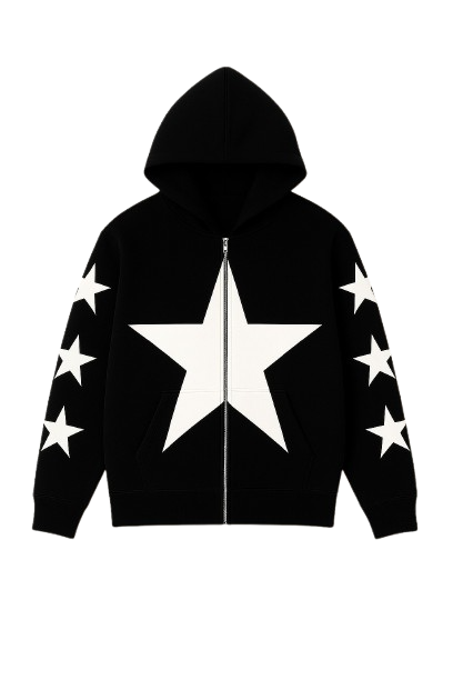 Black Allstr Zip-Up hoodie with white star Sleeves