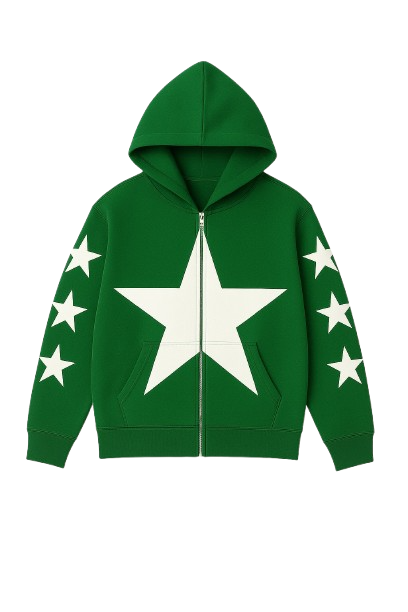 Green Allstr Zip-Up hoodie with star sleeve pattern