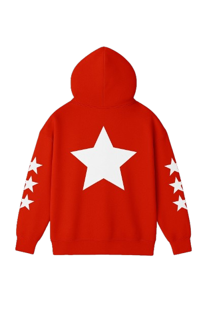 Allstr Red Zip-Up Hoodie with star sleeve pattern