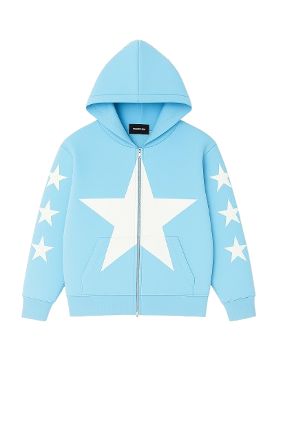 Blue Allstr Zip-Up hoodie with star sleeve pattern