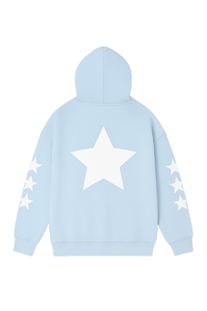 Blue Allstr Zip-Up hoodie with star sleeve pattern