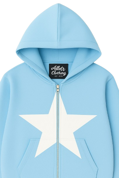 Blue Allstr Zip-Up hoodie with star sleeve pattern