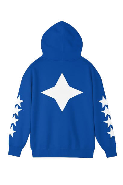 Blue Allstr hoodie with star sleeve pattern