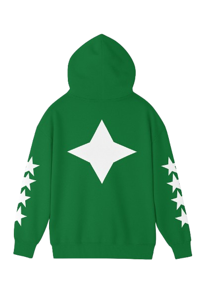 Green Allstr hoodie with star sleeve pattern