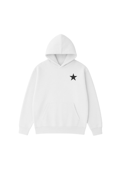 White Allstr hoodie with black star sleeve pattern