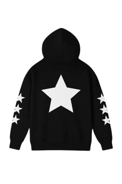 Black Allstr Zip-Up hoodie with white star Sleeves
